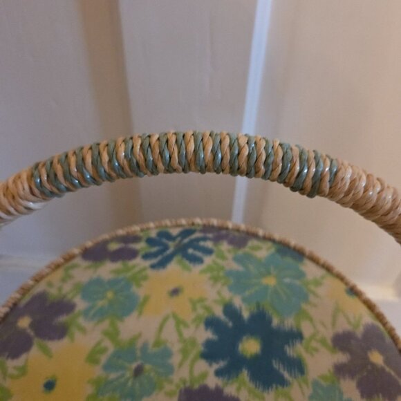 Vintage Sewing Basket Floral Lid & Lining Includes Plastic Organizer Legs Round - Picture 8 of 12